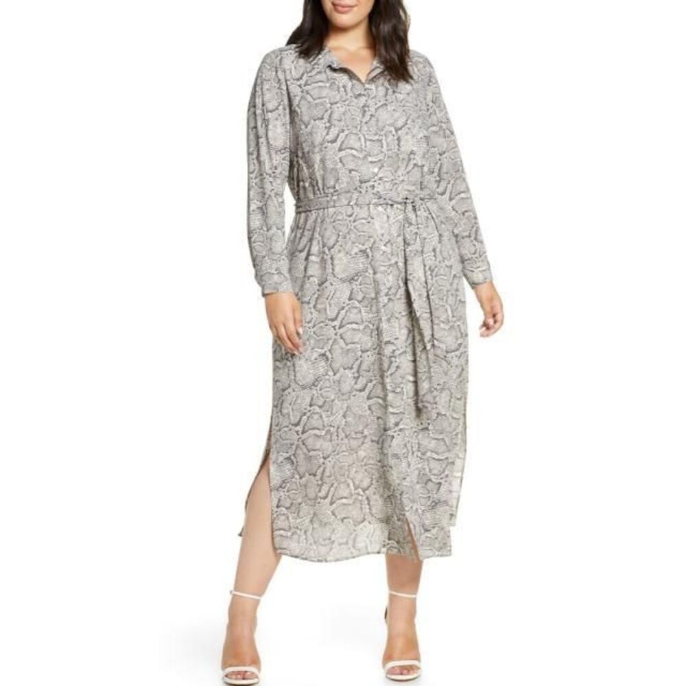 New 1.State Womens Wild Thing Shirtdress Snake Print Long Sleeve Size 3X Plus